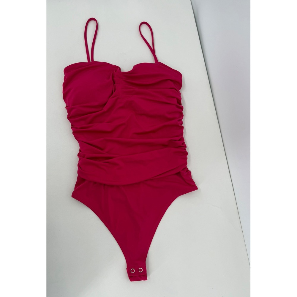 Express Body Contour Ruched Bodysuit Magenta Pink Sleeveless Thong Sz‎ S